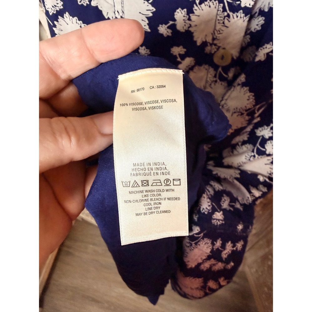 Maeve Anthropologie Navy Blue Floral Button Front Midi Dress Strappy Back 0P - Picture 10 of 10